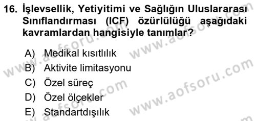 Temel Sağlık Hizmetleri Dersi 2023 - 2024 Yılı (Final) Dönem Sonu Sınav Soruları 16. Soru