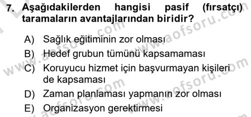 Temel Sağlık Hizmetleri Dersi 2023 - 2024 Yılı (Final) Dönem Sonu Sınav Soruları 7. Soru