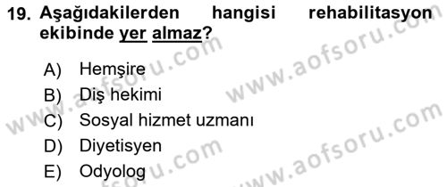 Temel Sağlık Hizmetleri Dersi 2023 - 2024 Yılı Yaz Okulu Sınav Soruları 19. Soru