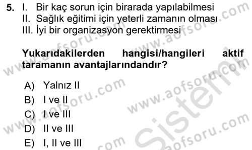 Temel Sağlık Hizmetleri Dersi 2024 - 2025 Yılı (Final) Dönem Sonu Sınav Soruları 5. Soru