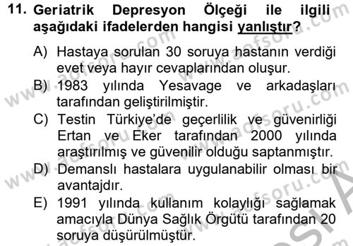 Temel Bakım Hizmetleri Dersi 2012 - 2013 Yılı (Vize) Ara Sınav Soruları 11. Soru