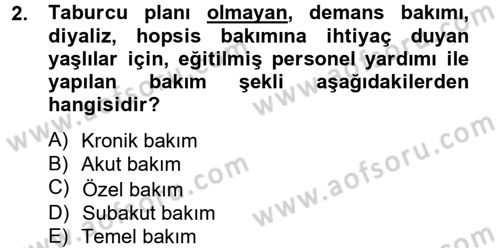 Temel Bakım Hizmetleri Dersi 2012 - 2013 Yılı (Vize) Ara Sınav Soruları 2. Soru
