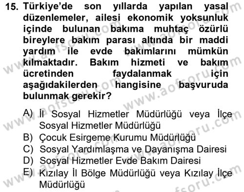 Temel Bakım Hizmetleri Dersi 2012 - 2013 Yılı (Final) Dönem Sonu Sınav Soruları 15. Soru