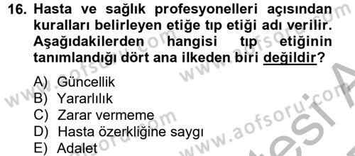 Temel Bakım Hizmetleri Dersi 2012 - 2013 Yılı (Final) Dönem Sonu Sınav Soruları 16. Soru