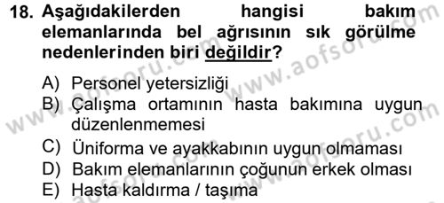 Temel Bakım Hizmetleri Dersi 2012 - 2013 Yılı (Final) Dönem Sonu Sınav Soruları 18. Soru