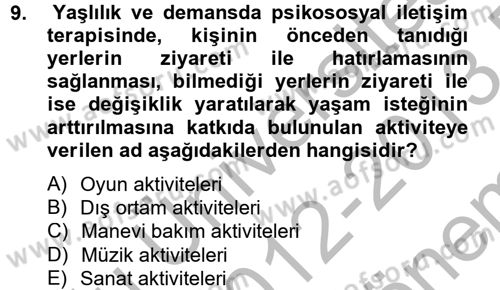 Temel Bakım Hizmetleri Dersi 2012 - 2013 Yılı (Final) Dönem Sonu Sınav Soruları 9. Soru