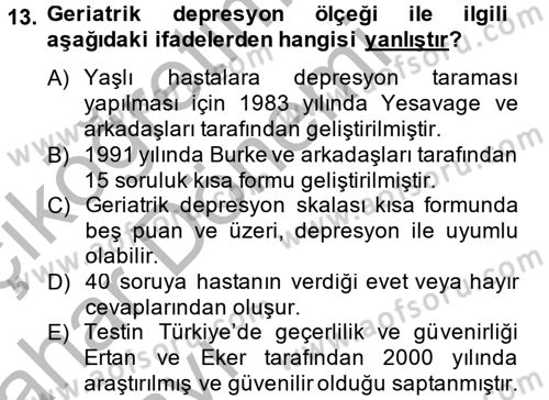 Temel Bakım Hizmetleri Dersi 2013 - 2014 Yılı (Vize) Ara Sınav Soruları 13. Soru