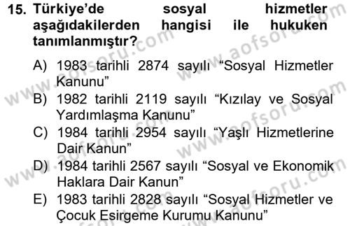 Temel Bakım Hizmetleri Dersi 2013 - 2014 Yılı (Final) Dönem Sonu Sınavı 15. Soru