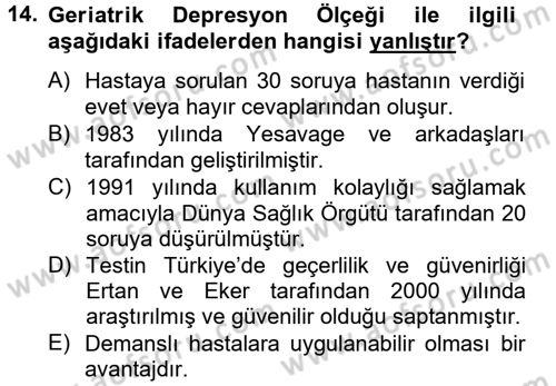 Temel Bakım Hizmetleri Dersi 2014 - 2015 Yılı (Vize) Ara Sınav Soruları 14. Soru