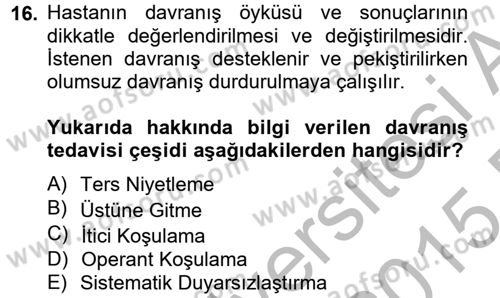 Temel Bakım Hizmetleri Dersi 2014 - 2015 Yılı (Vize) Ara Sınav Soruları 16. Soru