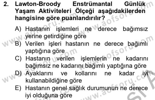 Temel Bakım Hizmetleri Dersi 2014 - 2015 Yılı (Vize) Ara Sınav Soruları 2. Soru