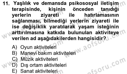 Temel Bakım Hizmetleri Dersi 2014 - 2015 Yılı (Final) Dönem Sonu Sınav Soruları 11. Soru