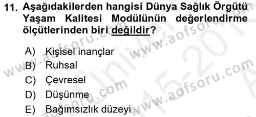 Temel Bakım Hizmetleri Dersi 2015 - 2016 Yılı (Vize) Ara Sınavı 11. Soru