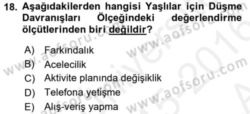 Temel Bakım Hizmetleri Dersi 2015 - 2016 Yılı (Vize) Ara Sınavı 18. Soru