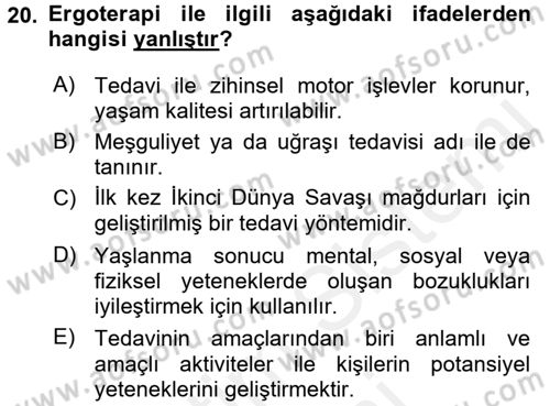 Temel Bakım Hizmetleri Dersi 2015 - 2016 Yılı (Vize) Ara Sınavı 20. Soru