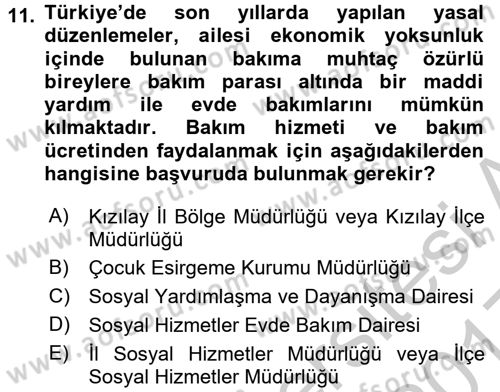 Temel Bakım Hizmetleri Dersi 2016 - 2017 Yılı 3 Ders Sınav Soruları 11. Soru