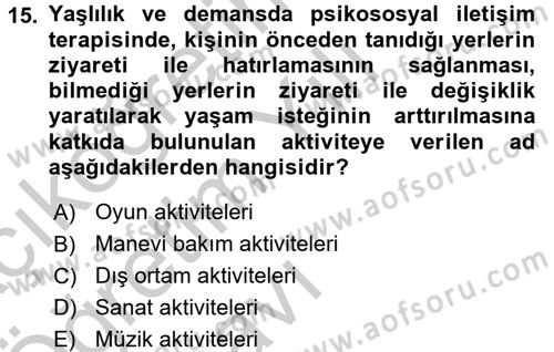 Temel Bakım Hizmetleri Dersi 2016 - 2017 Yılı 3 Ders Sınav Soruları 15. Soru