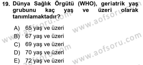 Temel Bakım Hizmetleri Dersi 2016 - 2017 Yılı 3 Ders Sınavı 19. Soru