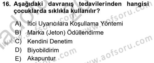 Temel Bakım Hizmetleri Dersi 2016 - 2017 Yılı (Vize) Ara Sınav Soruları 16. Soru