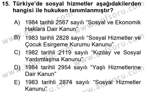 Temel Bakım Hizmetleri Dersi 2016 - 2017 Yılı (Final) Dönem Sonu Sınavı 15. Soru