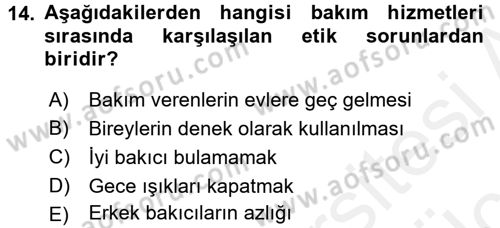 Temel Bakım Hizmetleri Dersi 2017 - 2018 Yılı 3 Ders Sınav Soruları 14. Soru