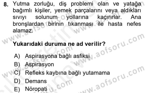 Temel Bakım Hizmetleri Dersi 2017 - 2018 Yılı 3 Ders Sınav Soruları 8. Soru