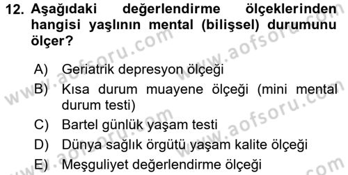 Temel Bakım Hizmetleri Dersi 2017 - 2018 Yılı (Vize) Ara Sınav Soruları 12. Soru