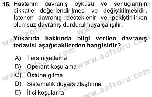 Temel Bakım Hizmetleri Dersi 2017 - 2018 Yılı (Vize) Ara Sınav Soruları 16. Soru