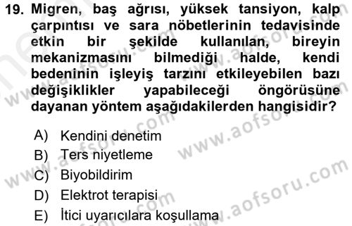 Temel Bakım Hizmetleri Dersi 2017 - 2018 Yılı (Vize) Ara Sınav Soruları 19. Soru