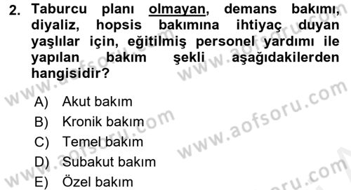 Temel Bakım Hizmetleri Dersi 2017 - 2018 Yılı (Vize) Ara Sınav Soruları 2. Soru