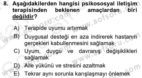 Temel Bakım Hizmetleri Dersi 2017 - 2018 Yılı (Final) Dönem Sonu Sınav Soruları 8. Soru