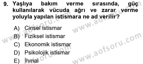 Temel Bakım Hizmetleri Dersi 2017 - 2018 Yılı (Final) Dönem Sonu Sınav Soruları 9. Soru