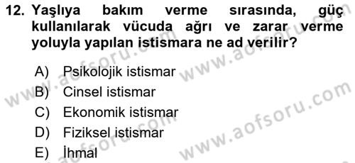 Temel Bakım Hizmetleri Dersi 2018 - 2019 Yılı 3 Ders Sınav Soruları 12. Soru
