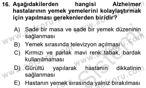 Temel Bakım Hizmetleri Dersi 2018 - 2019 Yılı 3 Ders Sınav Soruları 16. Soru
