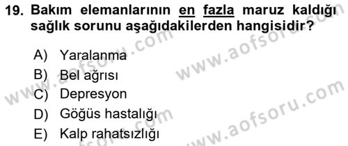 Temel Bakım Hizmetleri Dersi 2018 - 2019 Yılı 3 Ders Sınav Soruları 19. Soru