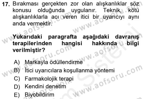 Temel Bakım Hizmetleri Dersi 2018 - 2019 Yılı (Vize) Ara Sınavı 17. Soru