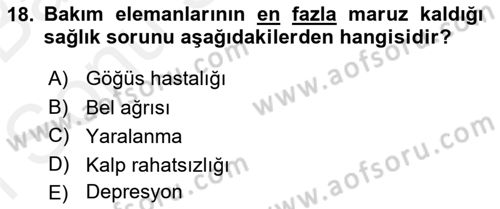 Temel Bakım Hizmetleri Dersi 2018 - 2019 Yılı (Final) Dönem Sonu Sınav Soruları 18. Soru
