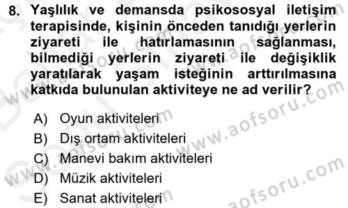Temel Bakım Hizmetleri Dersi 2018 - 2019 Yılı (Final) Dönem Sonu Sınav Soruları 8. Soru