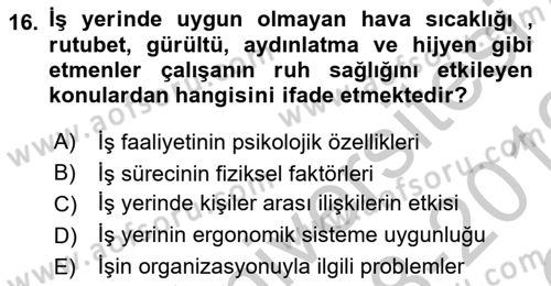Temel Bakım Hizmetleri Dersi 2018 - 2019 Yılı Yaz Okulu Sınav Soruları 16. Soru