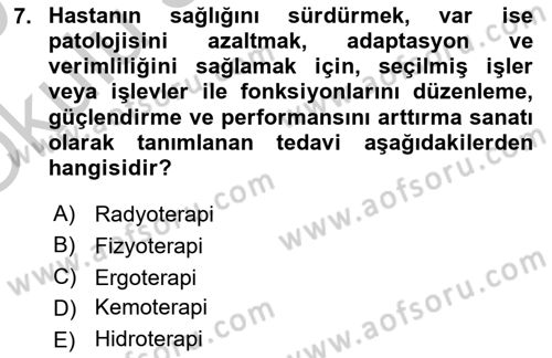 Temel Bakım Hizmetleri Dersi 2018 - 2019 Yılı Yaz Okulu Sınav Soruları 7. Soru