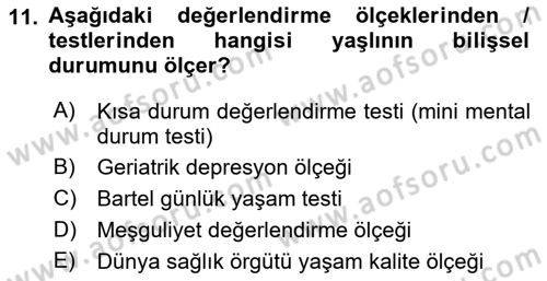 Temel Bakım Hizmetleri Dersi 2020 - 2021 Yılı (Vize) Ara Sınavı 11. Soru