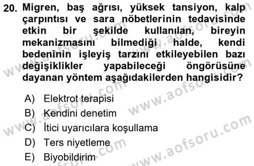 Temel Bakım Hizmetleri Dersi 2020 - 2021 Yılı (Vize) Ara Sınav Soruları 20. Soru
