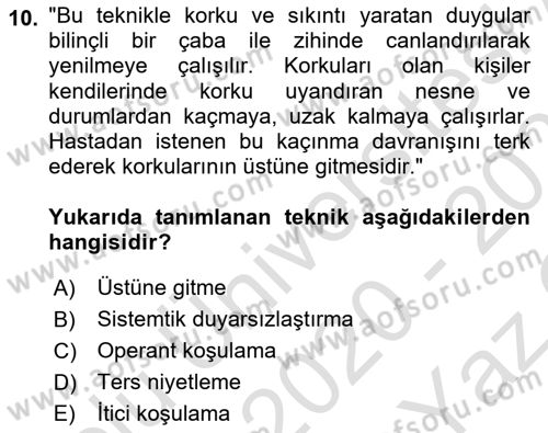Temel Bakım Hizmetleri Dersi 2020 - 2021 Yılı Yaz Okulu Sınav Soruları 10. Soru