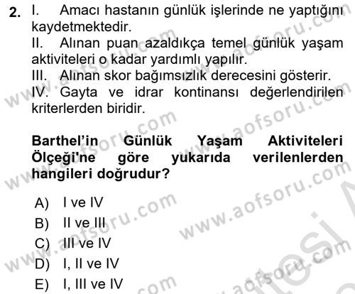 Temel Bakım Hizmetleri Dersi 2020 - 2021 Yılı Yaz Okulu Sınav Soruları 2. Soru