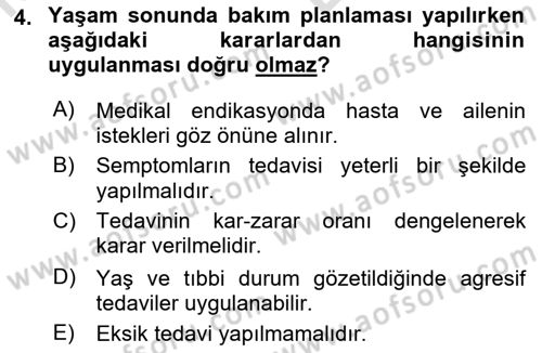 Temel Bakım Hizmetleri Dersi 2021 - 2022 Yılı (Vize) Ara Sınav Soruları 4. Soru