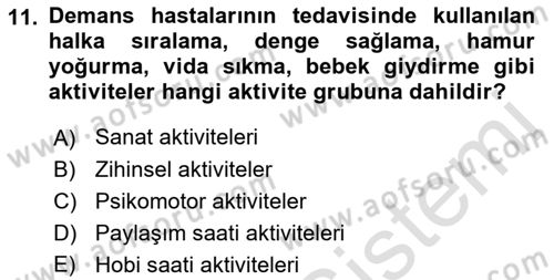 Temel Bakım Hizmetleri Dersi 2021 - 2022 Yılı (Final) Dönem Sonu Sınav Soruları 11. Soru