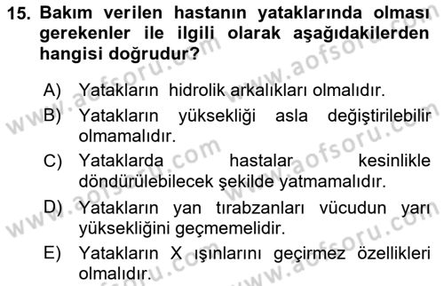 Temel Bakım Hizmetleri Dersi 2021 - 2022 Yılı (Final) Dönem Sonu Sınav Soruları 15. Soru