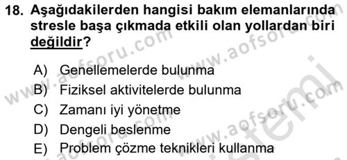 Temel Bakım Hizmetleri Dersi 2021 - 2022 Yılı (Final) Dönem Sonu Sınav Soruları 18. Soru