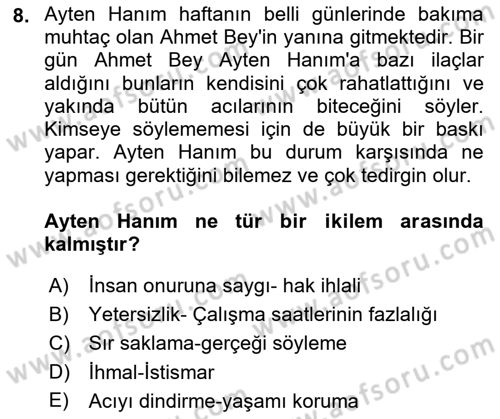 Temel Bakım Hizmetleri Dersi 2021 - 2022 Yılı (Final) Dönem Sonu Sınav Soruları 8. Soru