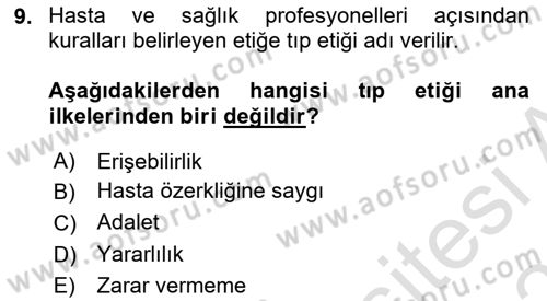 Temel Bakım Hizmetleri Dersi 2021 - 2022 Yılı (Final) Dönem Sonu Sınav Soruları 9. Soru